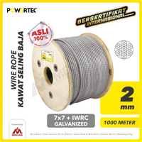 Wire Rope / Kawat Seling Baja 7x7 IWRC 2mm Galv POWERTEC - 1000m