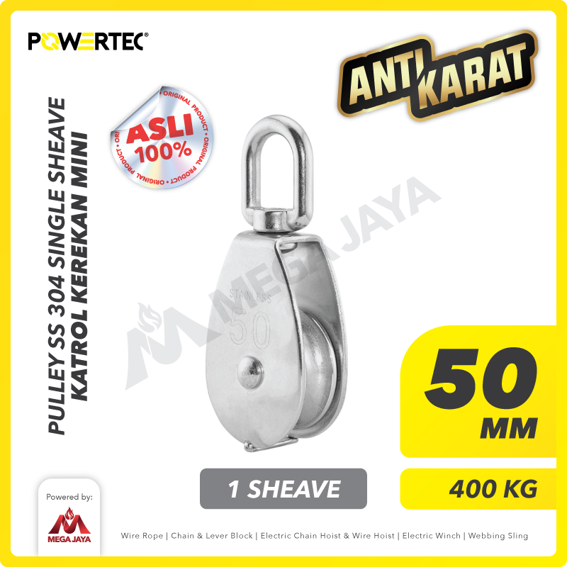 Small Pulley SS 304 Katrol Kerekan 50mm - 1 Sheave Stainless POWERTEC