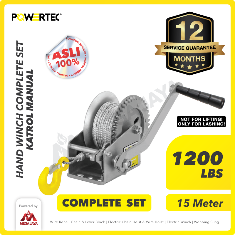 Hand Winch / Katrol Manual 1200lbs / 540Kg x 15 M Galv POWERTEC