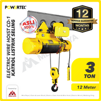 Electric Wire Rope Hoist 3 Ton  x 12 Meter 3 Phase CD-1 POWERTEC