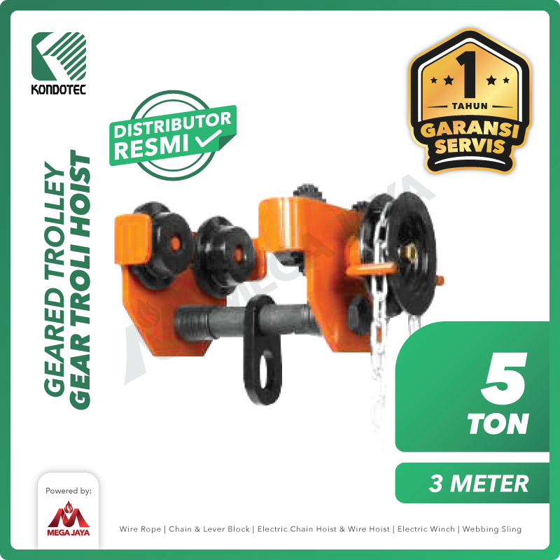 Geared Trolley / Gear Troli Hoist 5 Ton x 3 Meter KONDOTEC