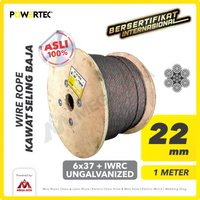 Wire Rope / Kawat Seling Baja 6x37 IWRC 22mm Ungalv POWERTEC - 1 Meter