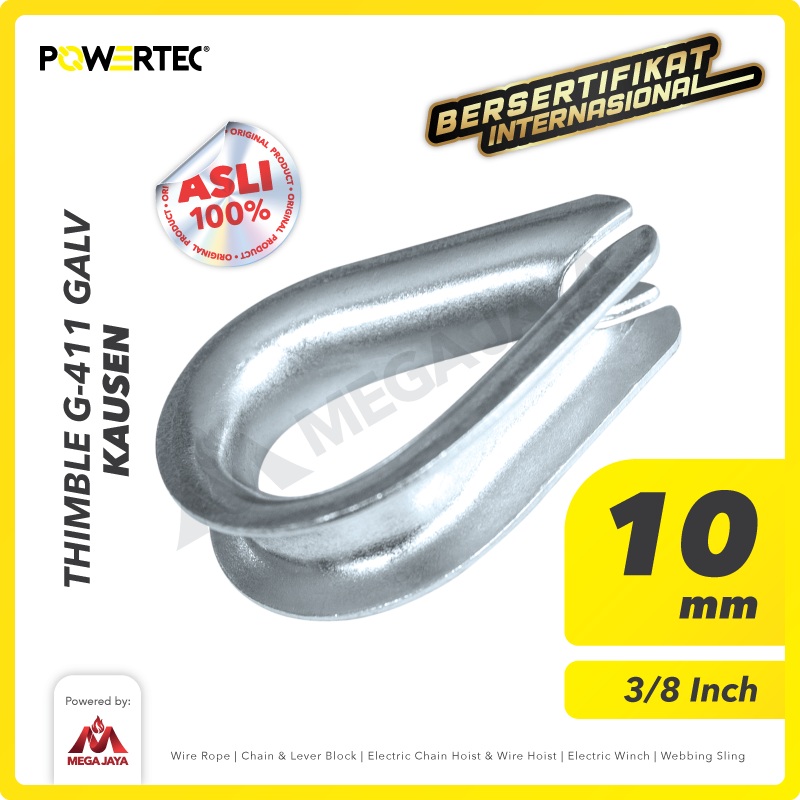 Thimble Wire Rope Kausen Sling G-411 10mm - 3/8" Galvanized POWERTEC