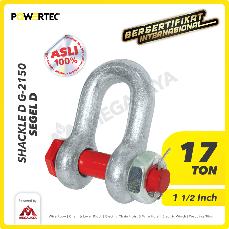 Shackle D G2150 17 Ton - 1-1/2" POWERTEC Segel Dee Bolt Type