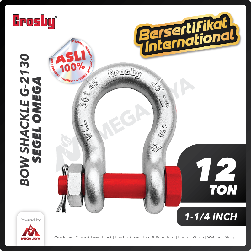 Bow Shackle Omega G2130 12 Ton - 1-1/4" CROSBY Segel Bolt Type