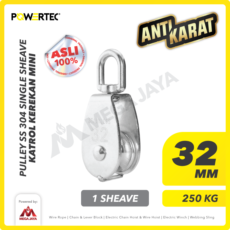 Small Pulley SS 304 Katrol Kerekan 32mm - 1 Sheave Stainless POWERTEC