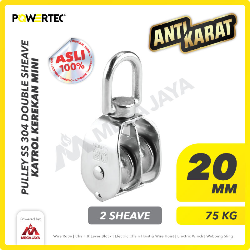 Small Pulley SS 304 Katrol Kerekan 20mm - 2 Sheave Stainless POWERTEC