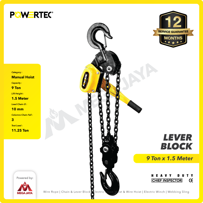 Lever Block / Lever Hoist 9 Ton x 1.5 Meter POWERTEC