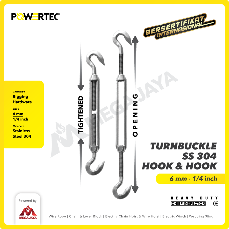 Turnbuckle / Jarum Keras SS 304 Hook & Hook M6 Span Skrup POWERTEC