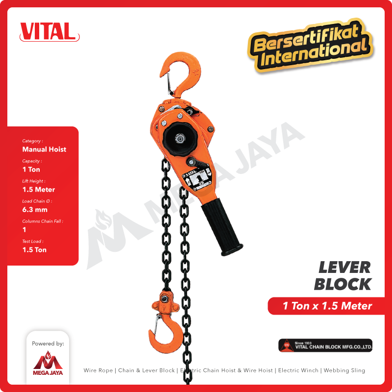 Lever Block / Lever Hoist 1 Ton x 1.5 Meter VITAL