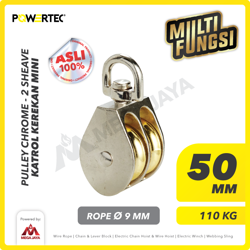 Small Pulley Chrome Katrol Kerekan 50mm 2" - 2 Sheave POWERTEC