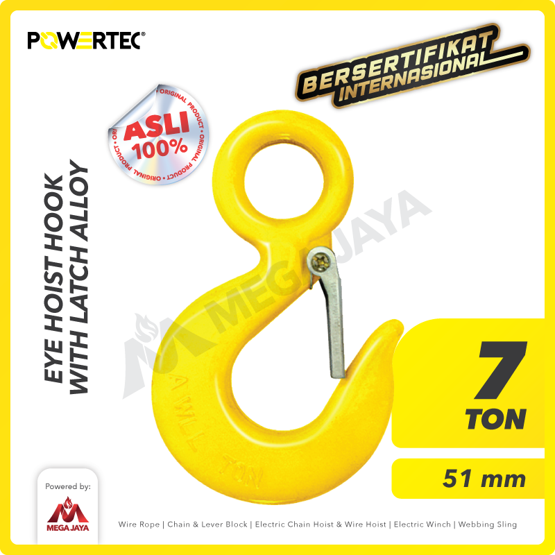 Eye Hoist Hook with Latch Alloy 7 Ton POWERTEC