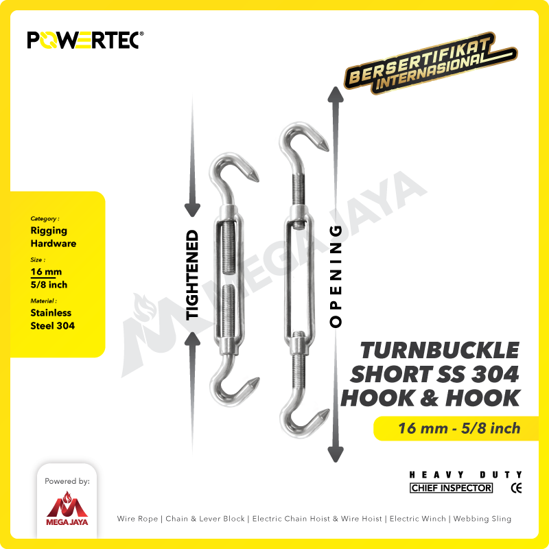 Turnbuckle / Jarum Keras SS Hook & Hook M16 Span Skrup Short POWERTEC
