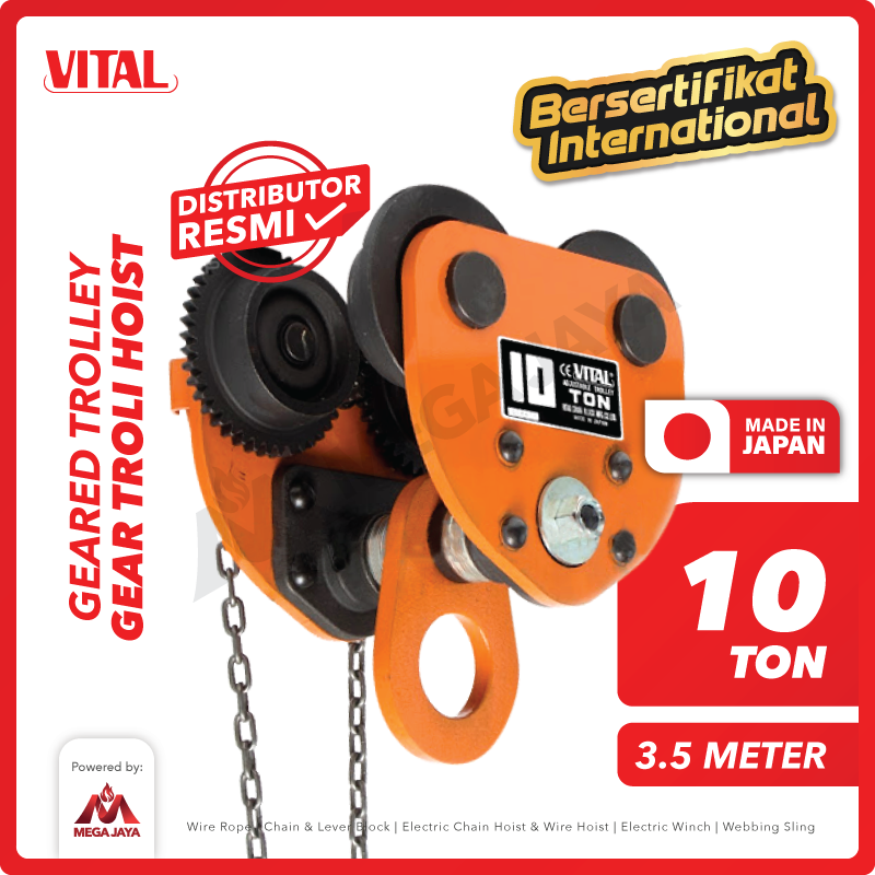 Geared Trolley / Gear Troli Hoist 10 Ton x 3.5 Meter VITAL