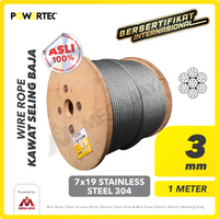 Wire Rope / Kawat Seling Baja 7x19 SS 304 3mm POWERTEC  - 1 Meter