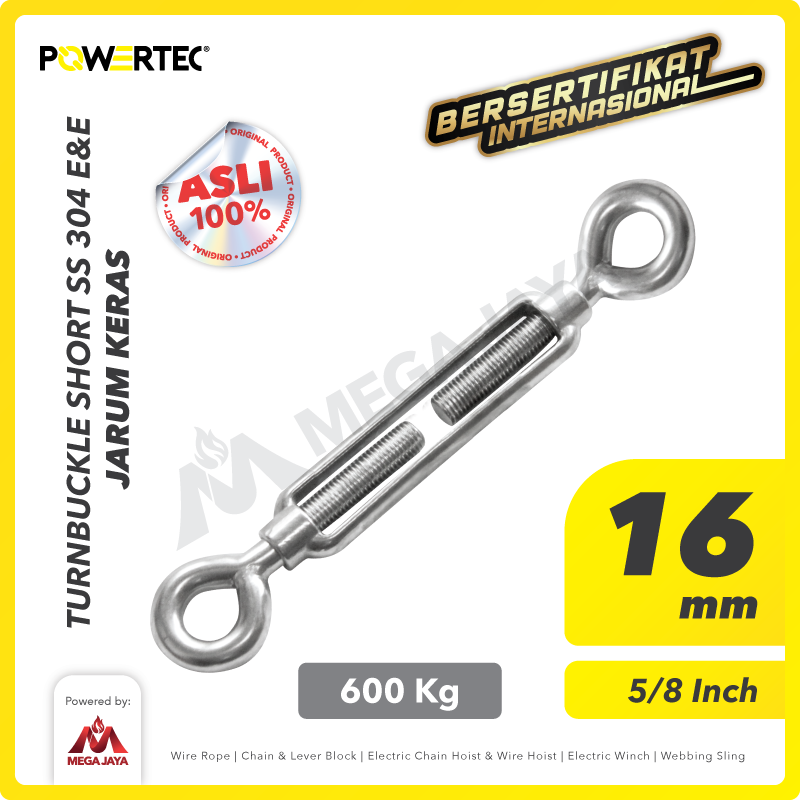 Turnbuckle / Jarum Keras SS Eye & Eye M16 Span Skrup Short POWERTEC