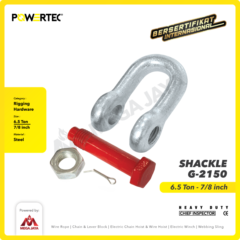 Shackle D G2150 6.5 Ton - 7/8" POWERTEC Segel Dee Bolt Type