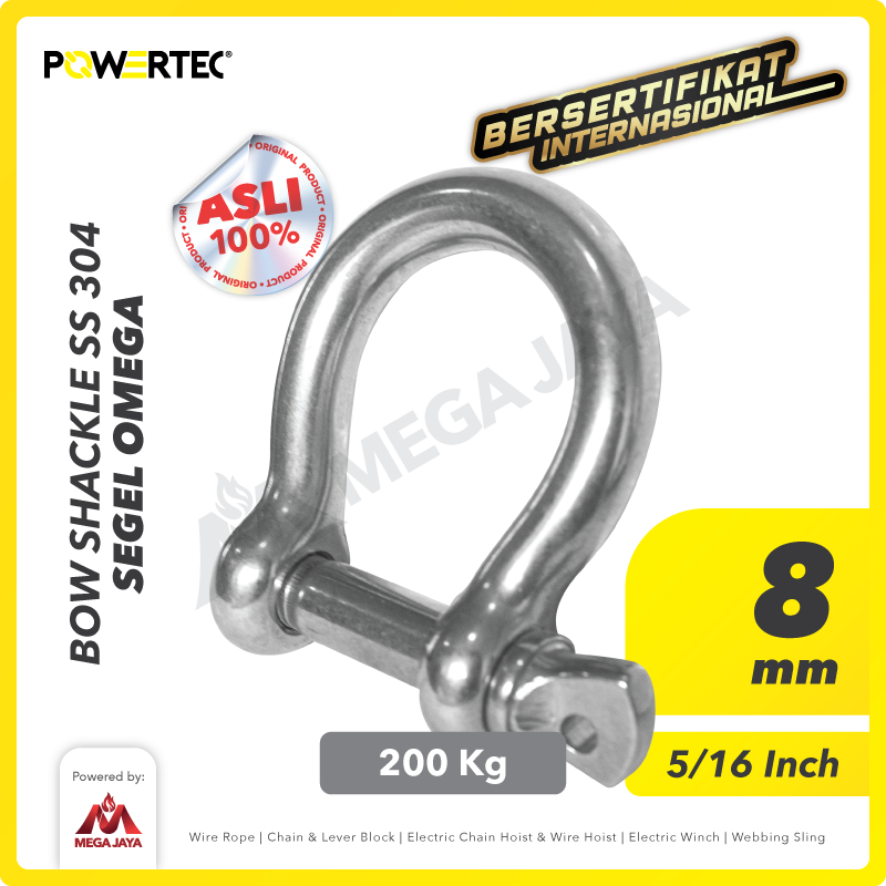 Bow Shackle Omega Stainless Steel 304 8mm POWERTEC Segel SS