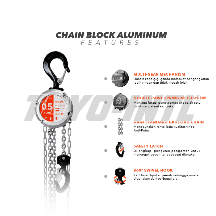 Aluminum Chain Block 0.25 Ton x 3 Meter