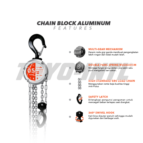 Aluminum Chain Block 0.25 Ton x 1.5 Meter