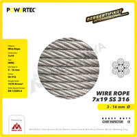 Wire Rope / Kawat Seling Baja 7x19 SS 316 4mm POWERTEC  - 1 Meter