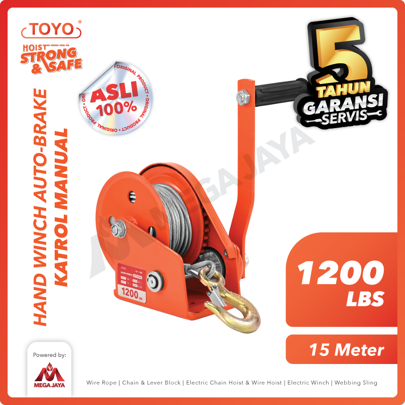 Hand Winch Auto Brake / Katrol Manual 1200 Lbs x 15 Meter TOYO