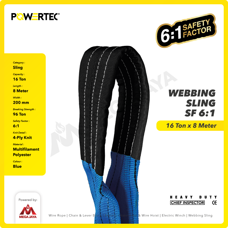 Webbing Sling Belt / Tali Angkat 16 Ton x 8 Meter POWERTEC Double Ply