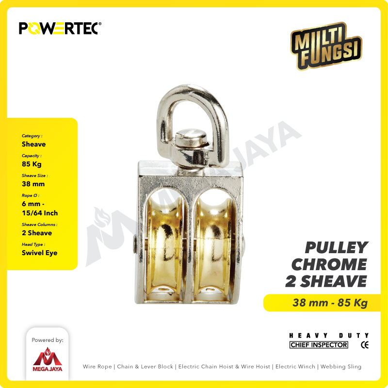Small Pulley Chrome Katrol Kerekan 38mm 1-1/2" - 2 Sheave POWERTEC