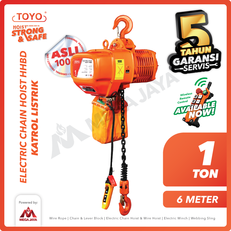 Electric Chain Hoist 1 Ton  x 6 Meter HHBD Series TOYO