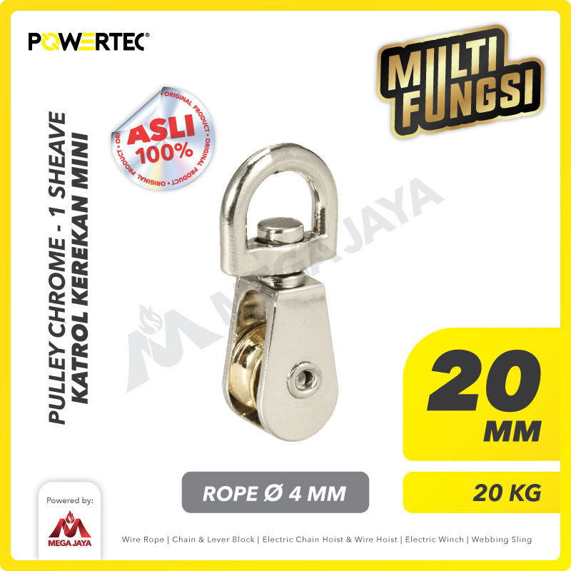Small Pulley Chrome Katrol Kerekan 20mm 3/4" - 1 Sheave POWERTEC