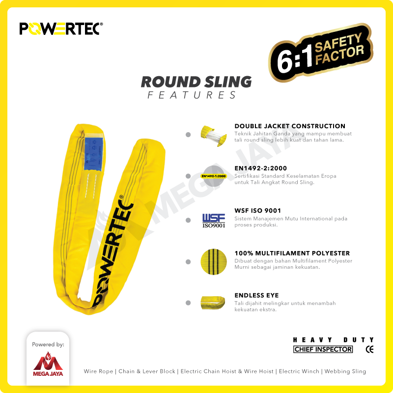 Round Sling / Roundsling 6 Ton  x 3 Meter POWERTEC Double Jacket