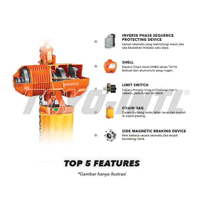 Electric Chain Hoist 3F Toyo HHBD0.5-01 0,5 Ton x 12 Meter (6,3Milimeter)