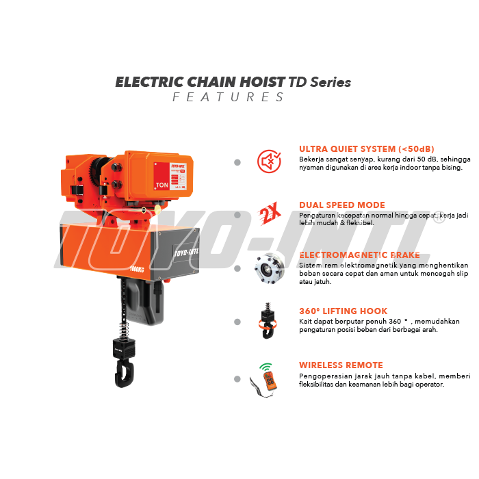Electric Chain Hoist 3F Toyo TD 0,5 T x 3 M (Double Speed)
