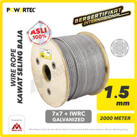 Wire Rope / Kawat Seling Baja 7x7 IWRC 1.5mm Galv POWERTEC - 2000m