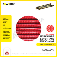 Wire Rope / Kawat Seling Baja 6x12 7FC PVC 4-6mm Merah POWERTEC - 500m