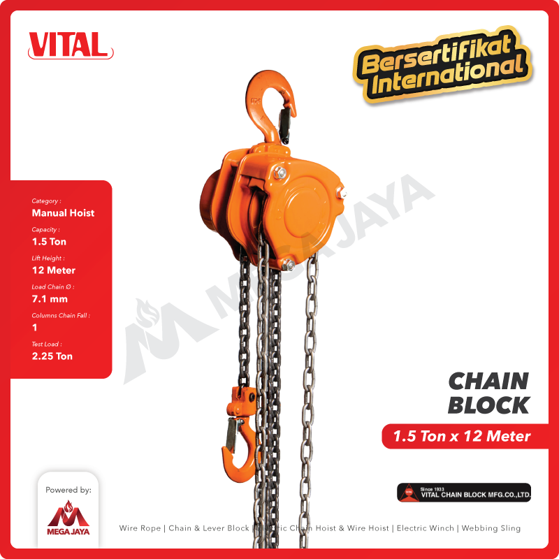 Chain Block / Takel 1.5 Ton x 12 Meter VITAL