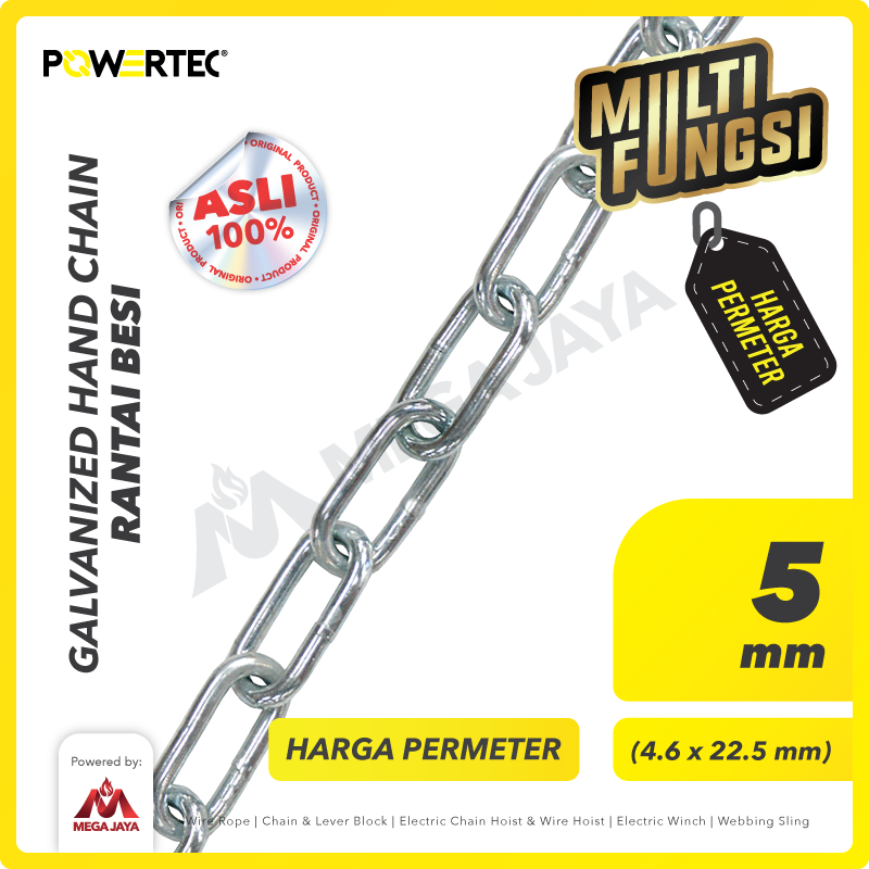 Rantai Besi Chrome Putih 5mm Galv Hand Chain Gantung POWERTEC Meteran