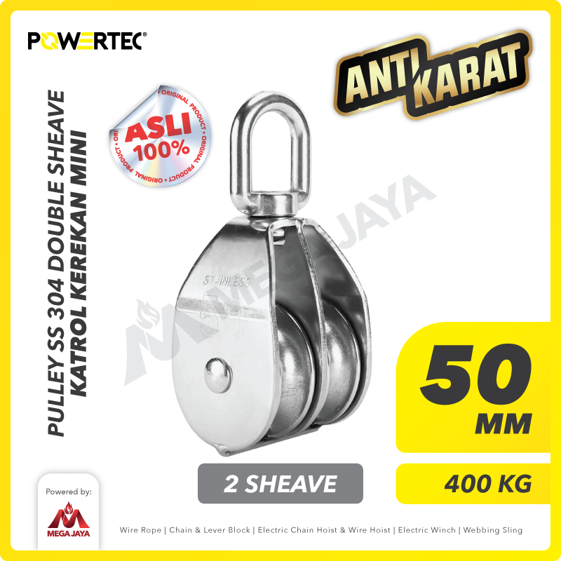 Small Pulley SS 304 Katrol Kerekan 50mm - 2 Sheave Stainless POWERTEC
