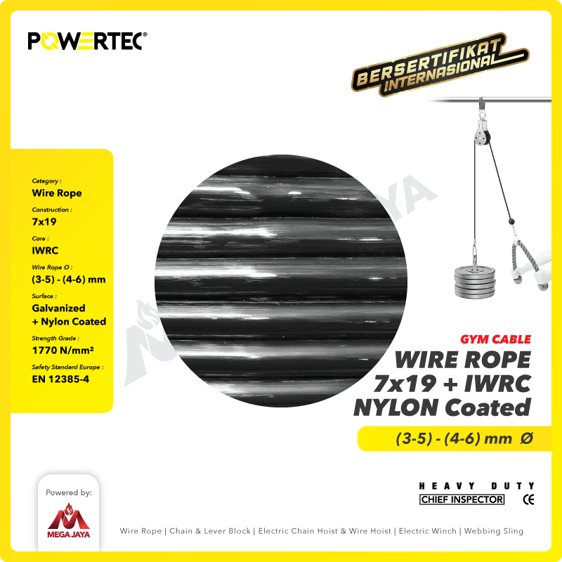 Seling Fitness / Home Gym Cable 7x19 IWRC 4-6mm POWERTEC  - 1 Meter