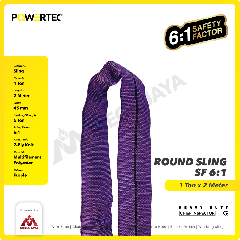 Round Sling / Roundsling 1 Ton  x 2 Meter POWERTEC Double Jacket