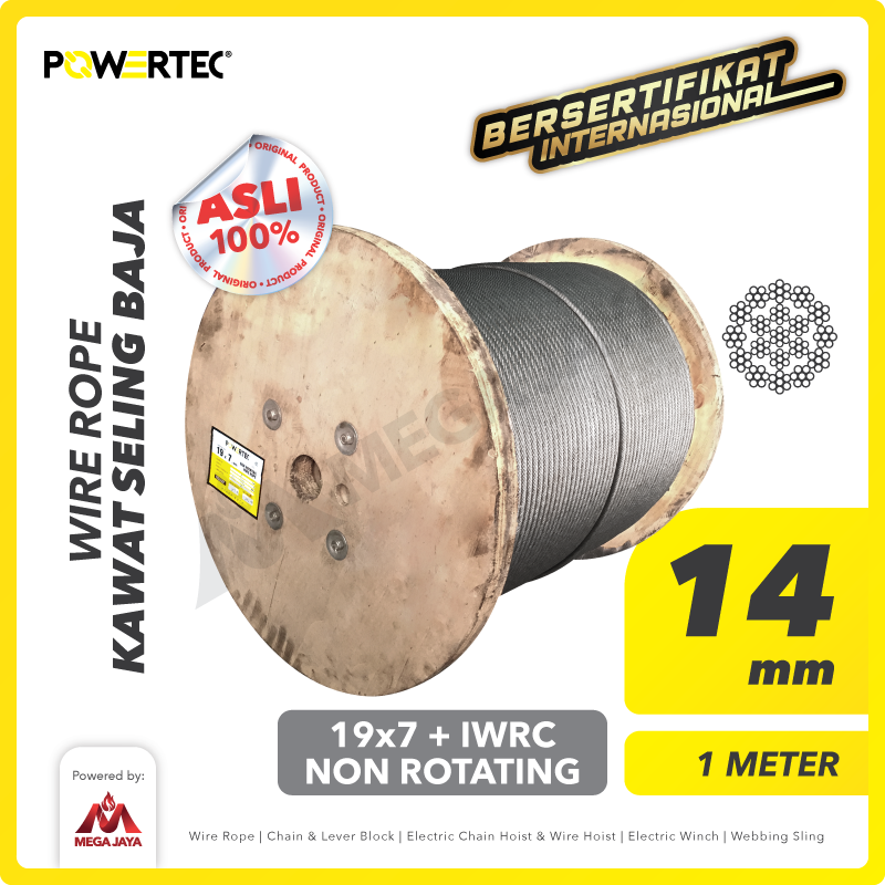 Wire Rope / Kawat Seling Baja 19x7 IWRC 14mm NR POWERTEC - 1 Meter
