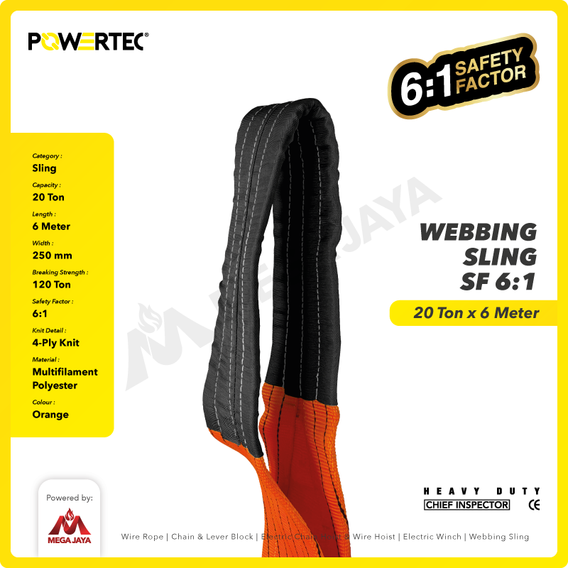 Webbing Sling Belt / Tali Angkat 20 Ton x 6 Meter POWERTEC Double Ply