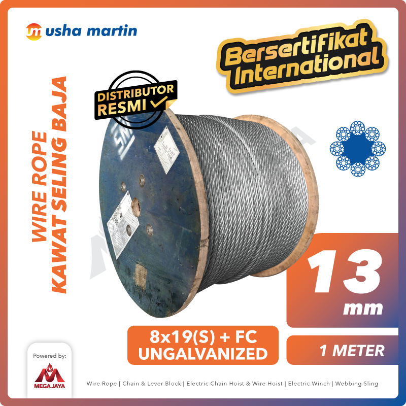Wire Rope / Kawat Seling Baja 8x19(S) FC 13mm Ungal USHA MARTIN - 1m