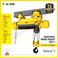 Electric Wire Rope Hoist 7.5 Ton  x 12 Meter 3 Phase CD-1 POWERTEC