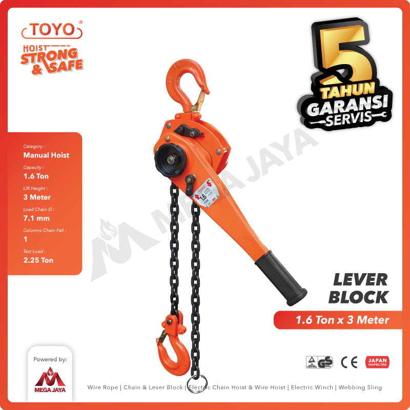 Lever Block / Lever Hoist 1.6 Ton x 3 Meter TOYO