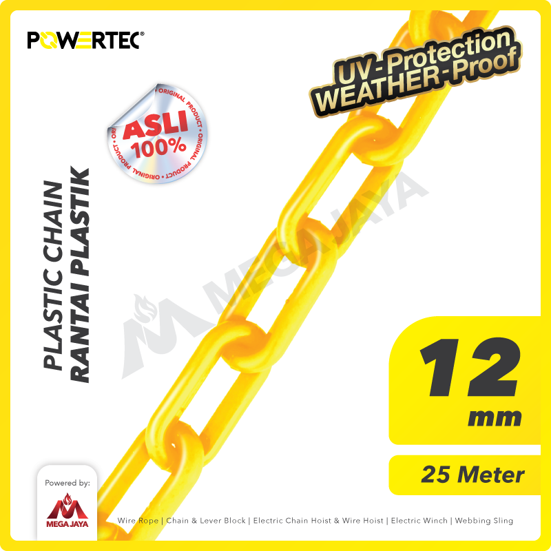 Rantai Plastik PVC 12mm x 25m Plastic Chain POWERTEC - Kuning