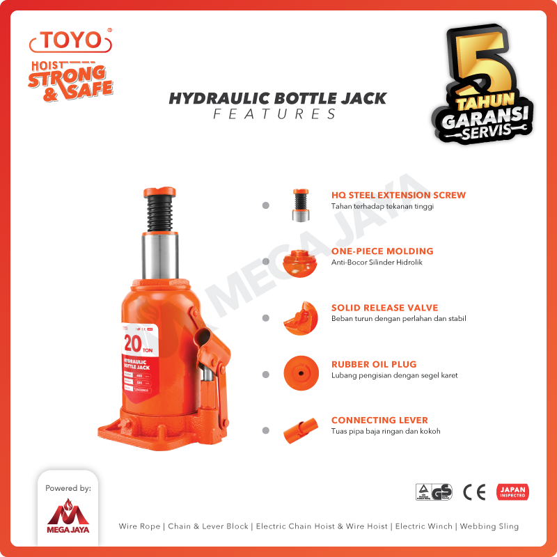 Hydraulic Bottle Jack / Dongkrak Botol 8 Ton TOYO