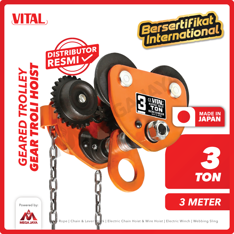 Geared Trolley / Gear Troli Hoist 3 Ton x 3 Meter VITAL