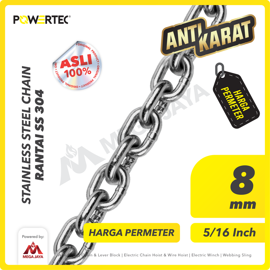 Rantai SS 304 8mm Stainless Steel Chain POWERTEC - Meteran