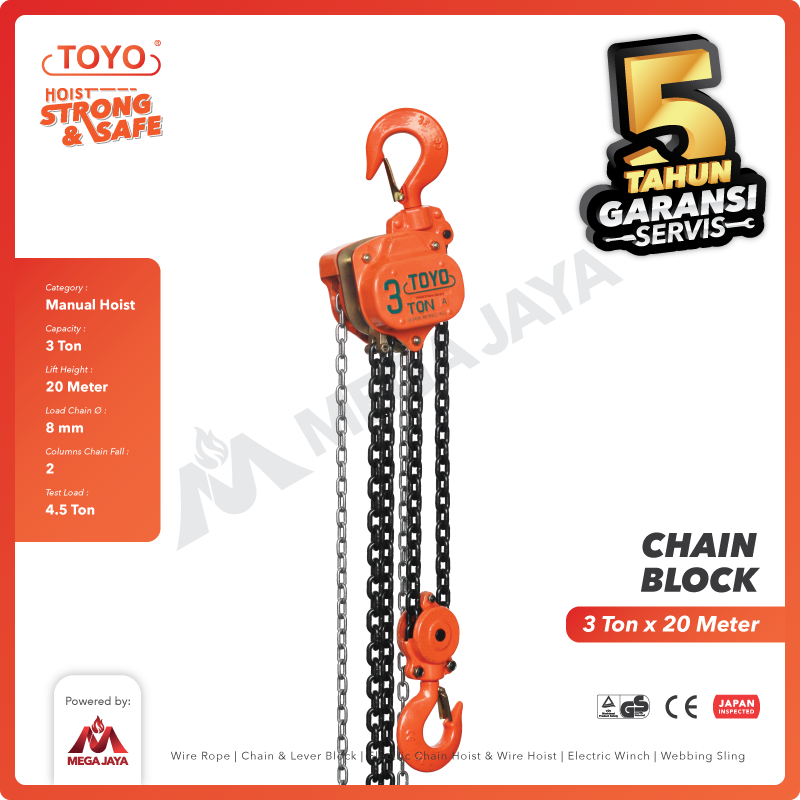 Chain Block / Takel 3 Ton x 20 Meter TOYO